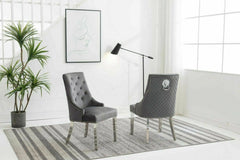 Arianna 200CM White Marble Dining Table With Set of Lion Knocker Plush Velvet Dining Chairs