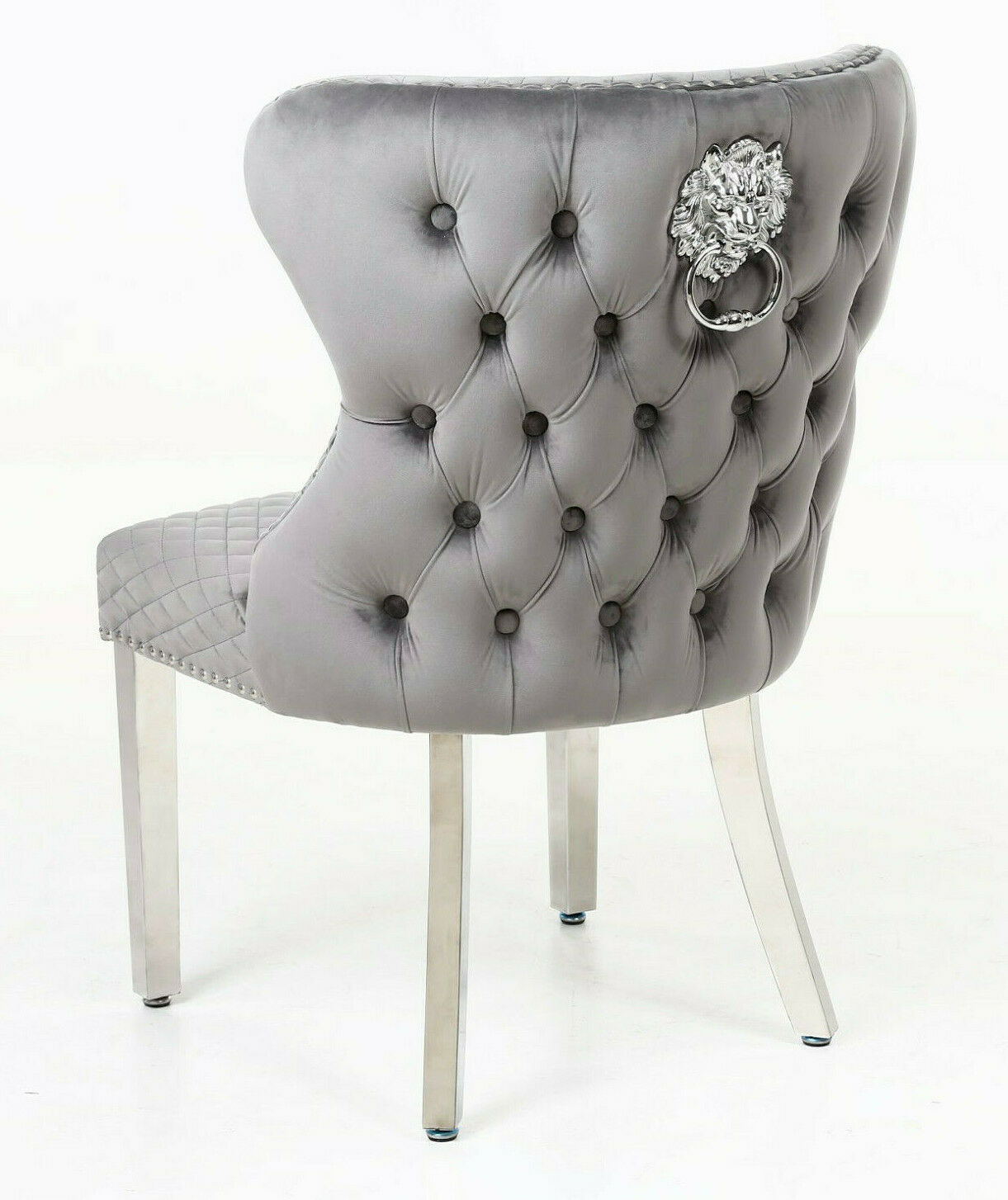 Arianna 150cm Grey Marble Dining Table + Valentino Button Back Lion Knocker Velvet Chairs