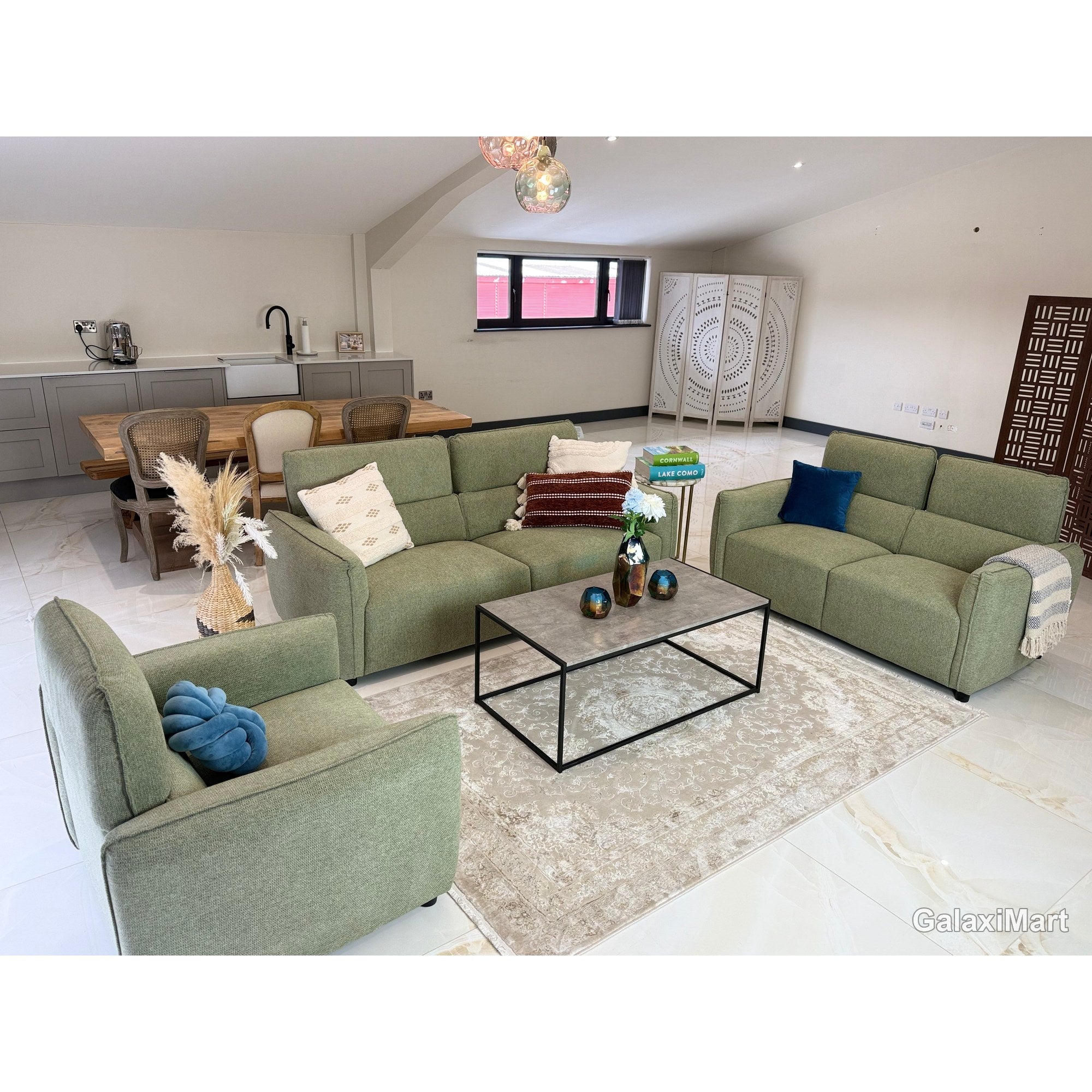 Ascot Green Fabric 3+2 Seater Sofa Set