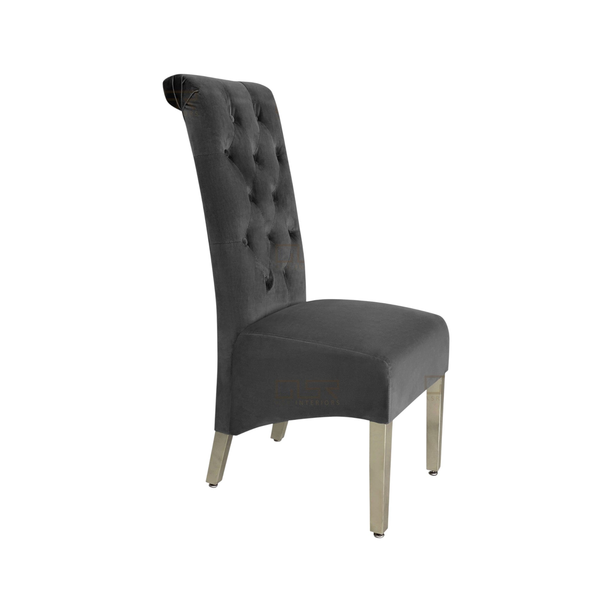 Ariel Luxury Marble Dining Table with High Back Velvet Lion Knocker Chairs | Chrome Legs | GalaxiMart