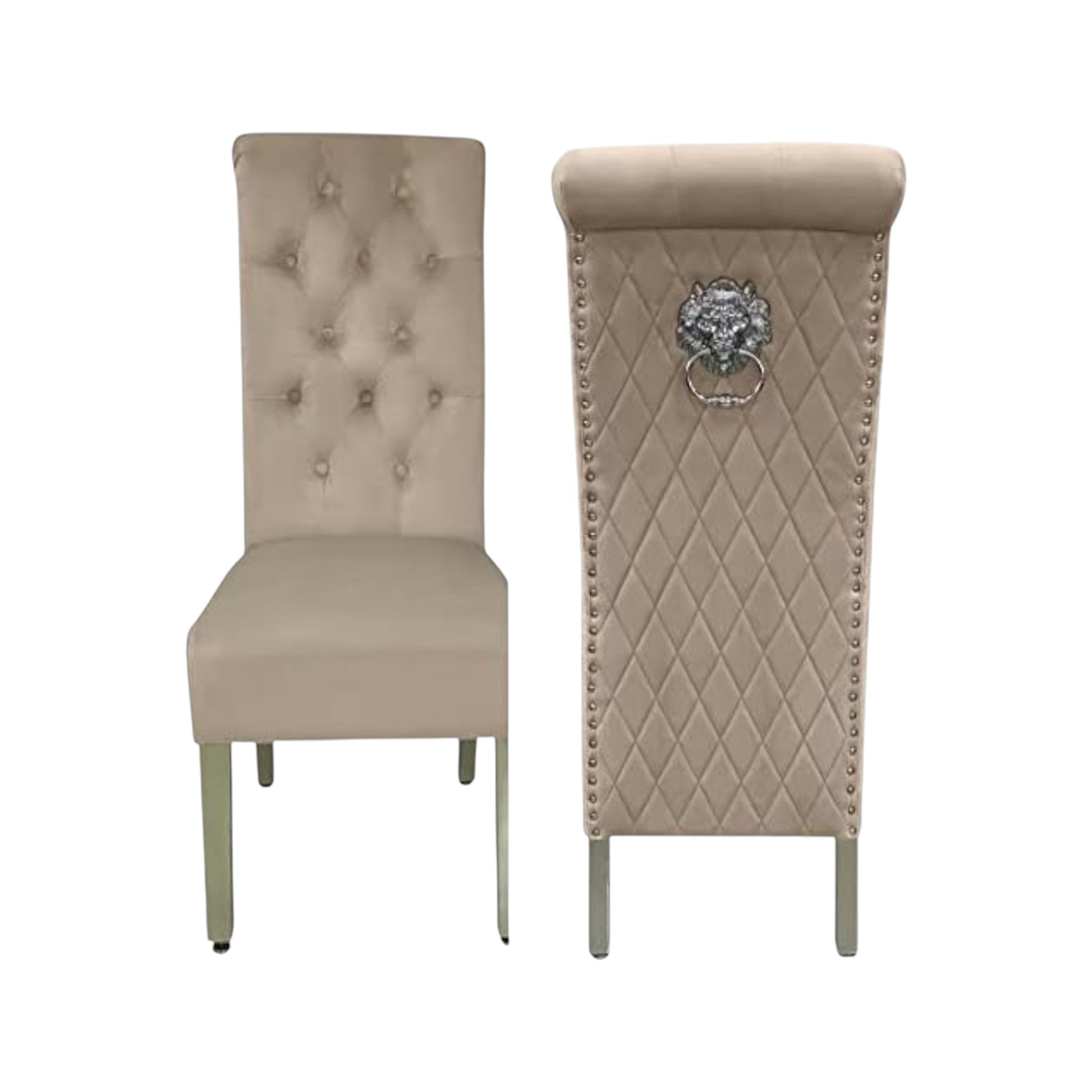 130cm Round Beige Dining Table Set with Mink Chairs