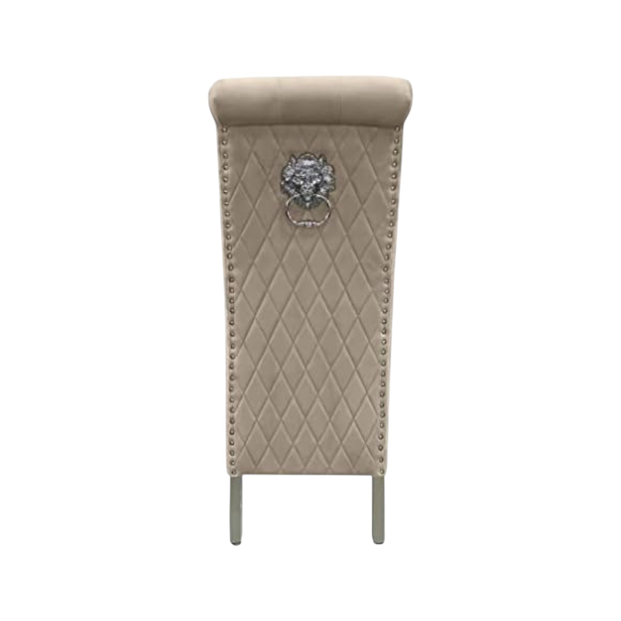 Arianna 180cm Grey Marble Dining Table with Sofia Grey Lion Knocker Plush Velvet Dining Chairs