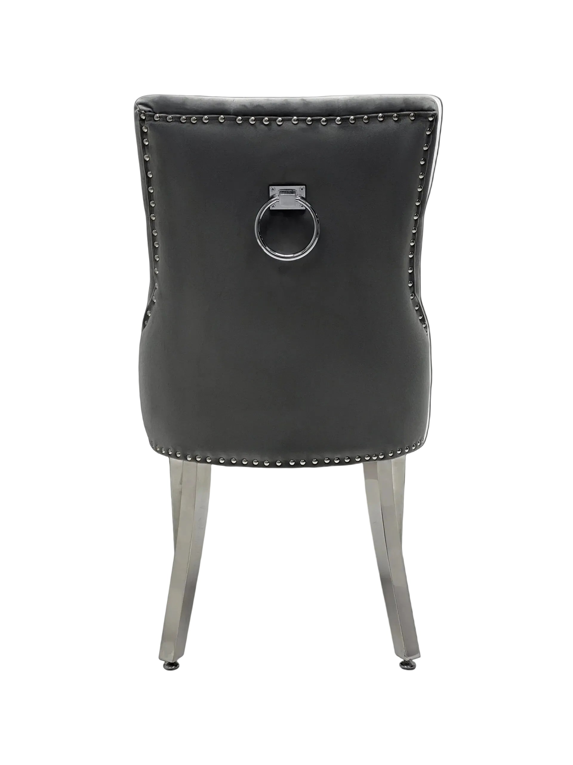 Ariel Grey Marble Dining Table with Valencia Ring Knocker PU Leather Dining Chairs