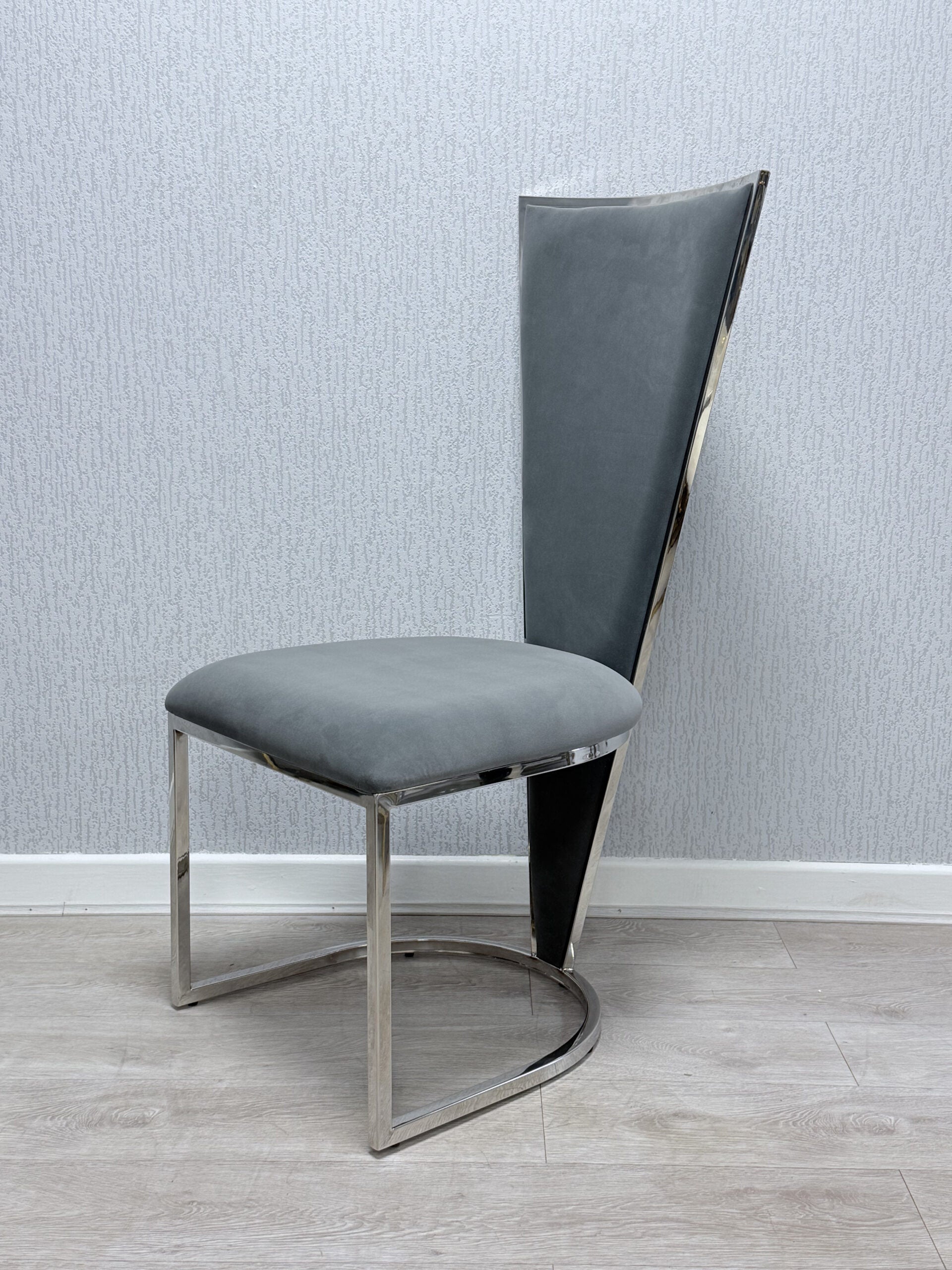 Arianna Grey Marble Dining Table | Modern Chrome Base | GalaxiMart