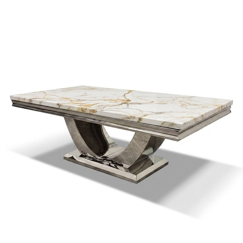 Ariel White & Gold Marble & Chrome Coffee Table