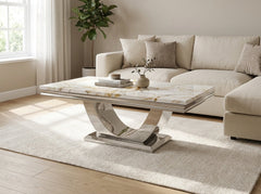 Ariel White & Gold Marble & Chrome Coffee Table