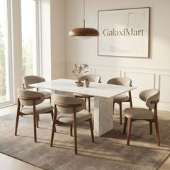 Bella Walnut & Light Taupe Chairs White Marble 150cm Dining Set