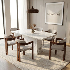 Clara Walnut Chairs White Marble 150cm Dining Set