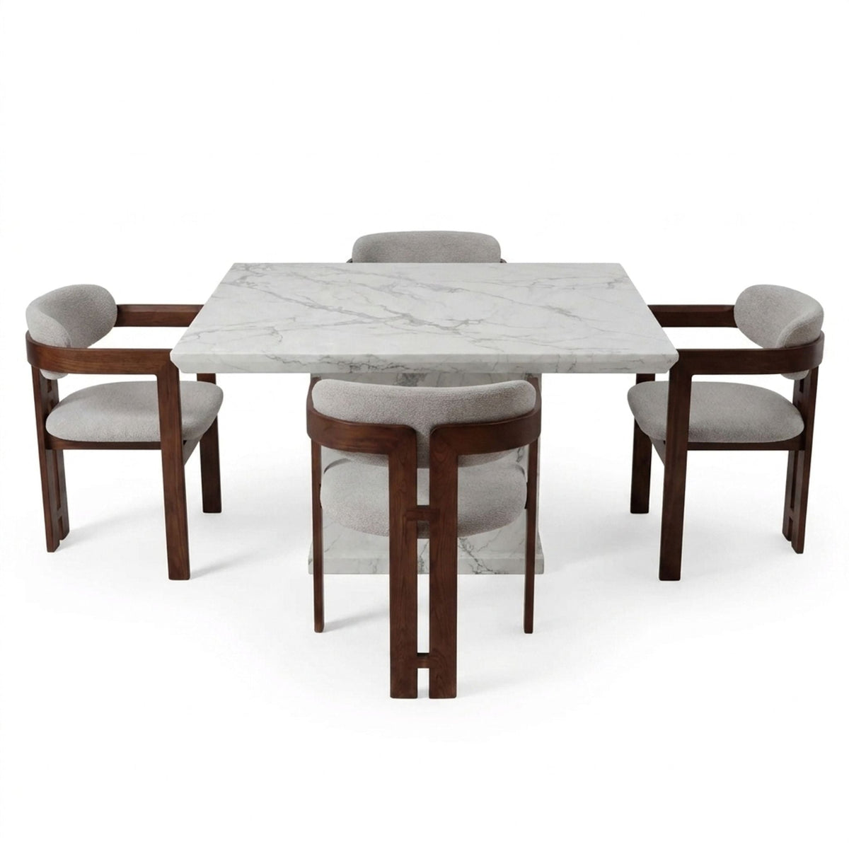 Clara Walnut Chairs White Marble 150cm Dining Set