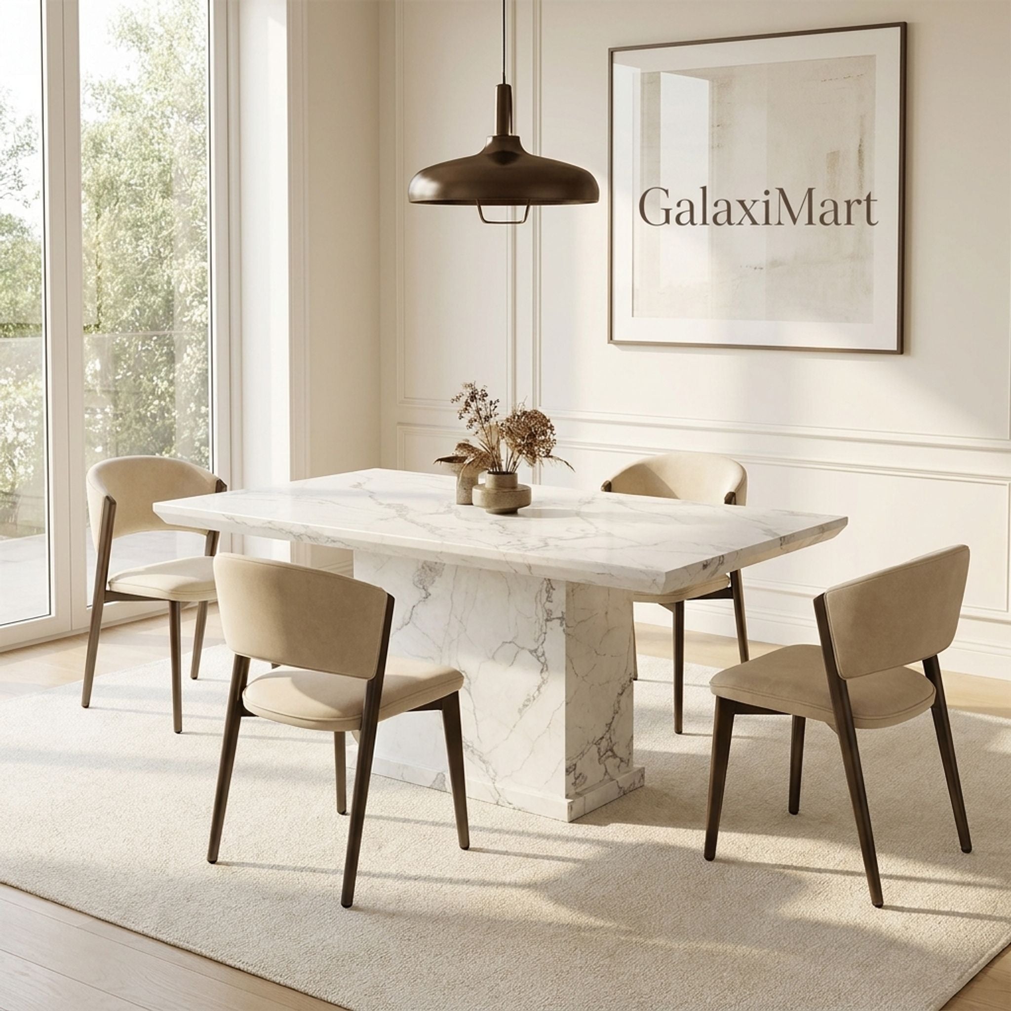 Catello Cream Chairs White Marble 150cm Dining Set