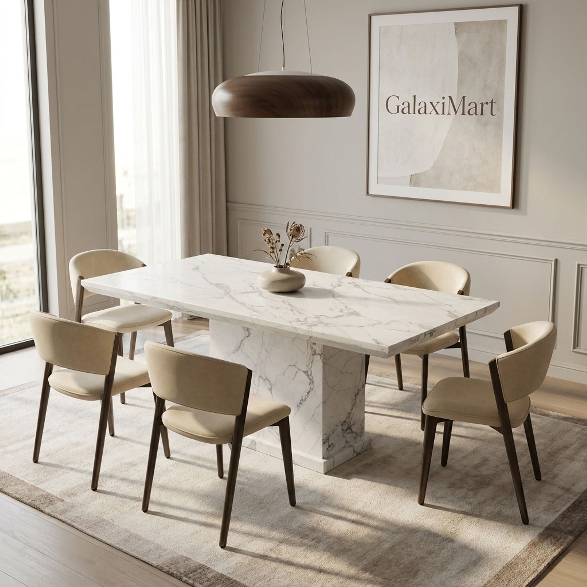 Catello Cream Chairs White Marble 150cm Dining Set