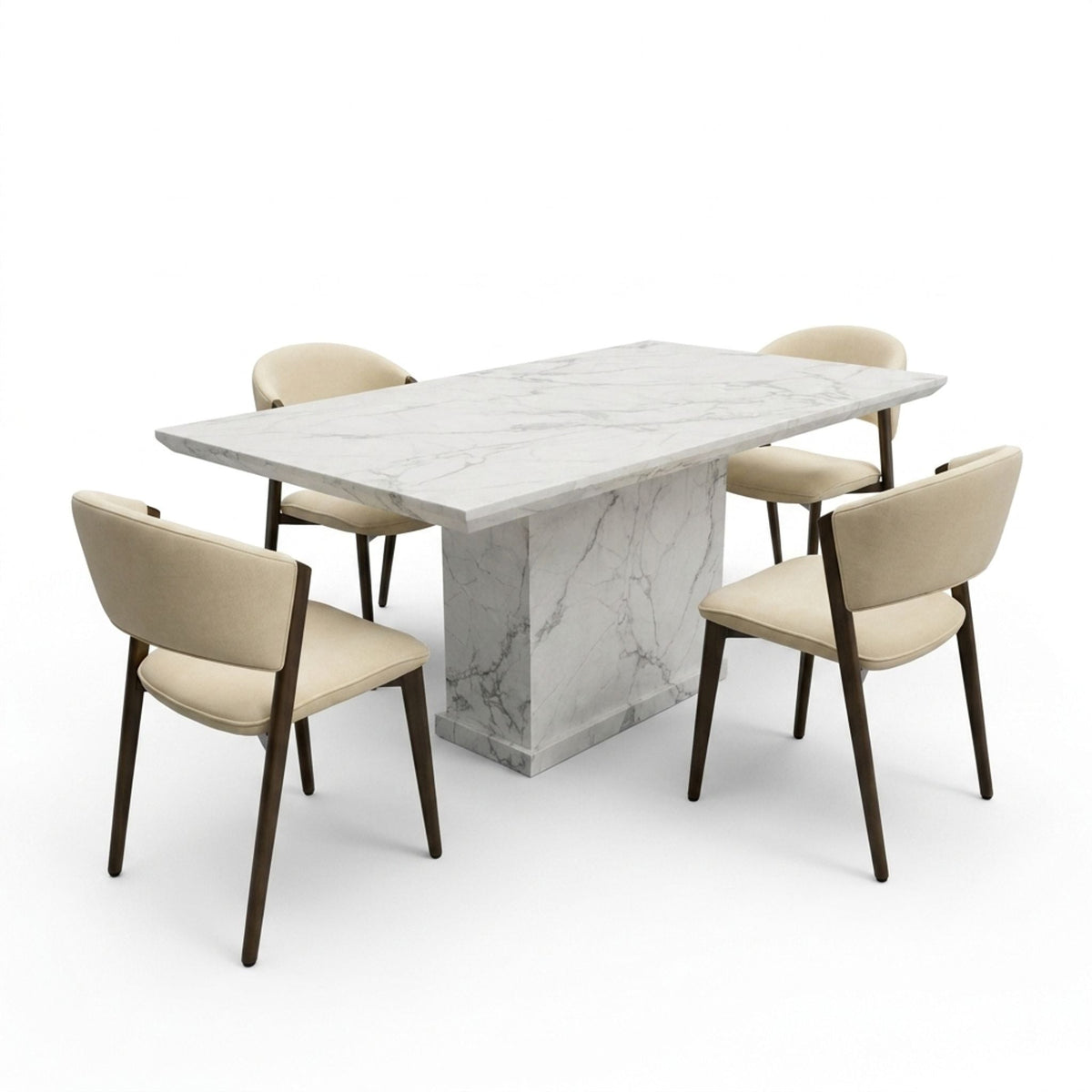 Catello Cream Chairs White Marble 150cm Dining Set