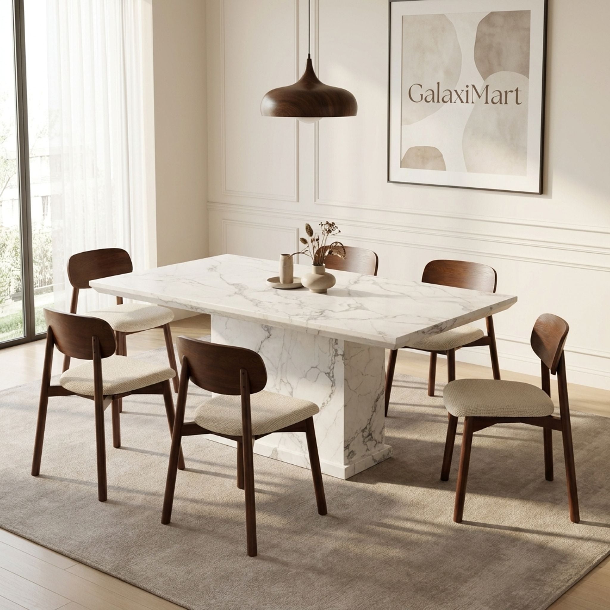 Clara Cream Chairs White Marble 150cm Dining Set