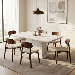 Clara Cream Chairs White Marble 150cm Dining Set